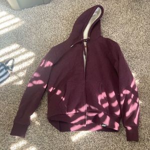 Maroon Red Sherpa Lined Hoodie Large